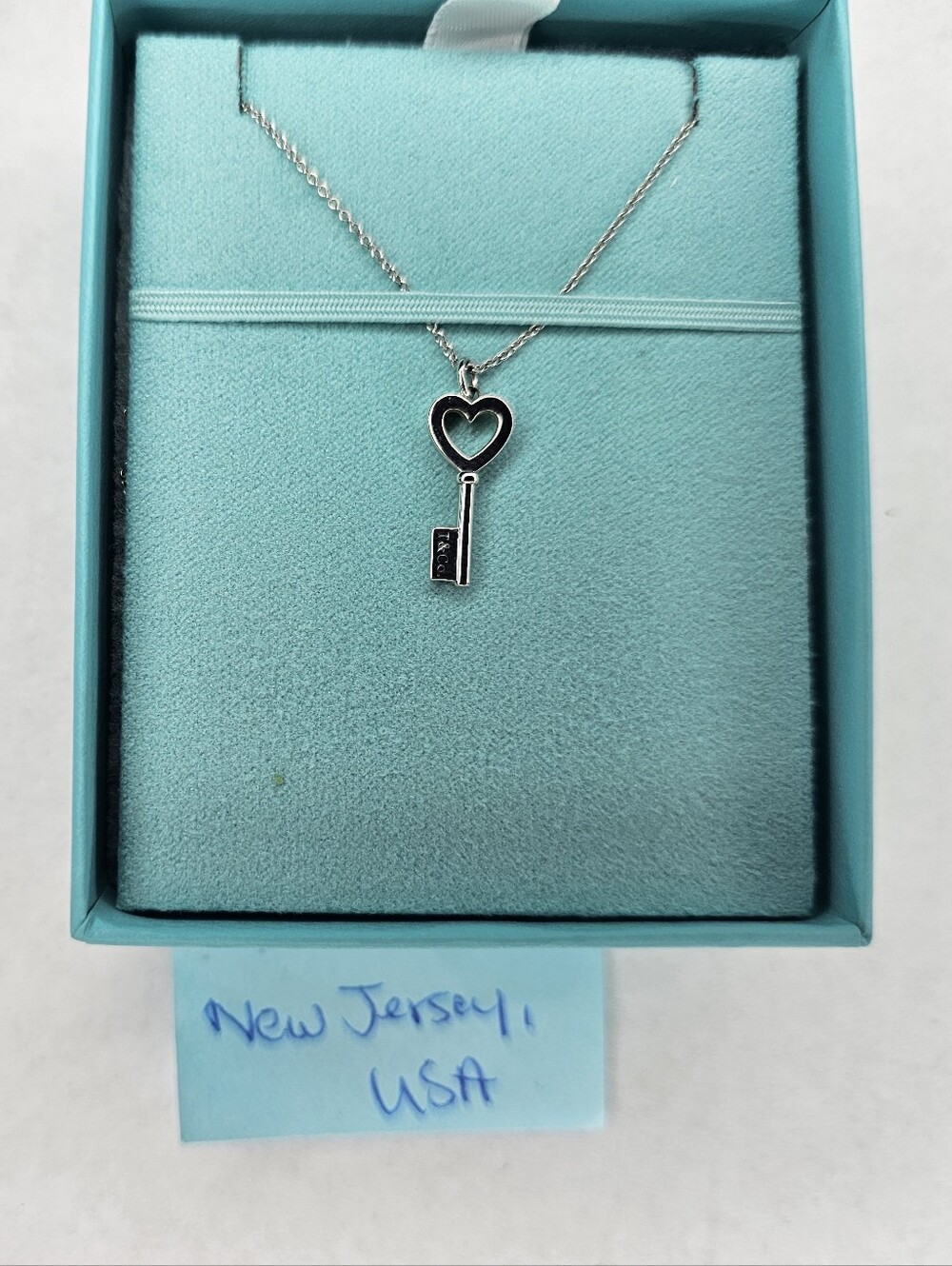 Tiffany & Co. Sterling Silver Heart Key Necklace with Turquoise Box
